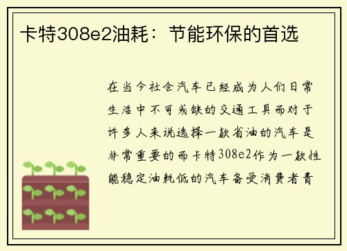 卡特308e2油耗：节能环保的首选