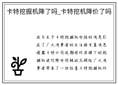 卡特挖掘机降了吗_卡特挖机降价了吗