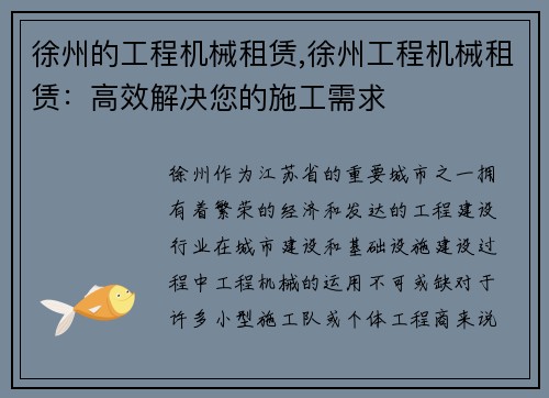 徐州的工程机械租赁,徐州工程机械租赁：高效解决您的施工需求