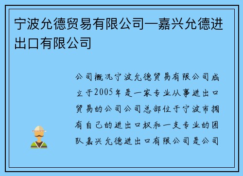宁波允德贸易有限公司—嘉兴允德进出口有限公司
